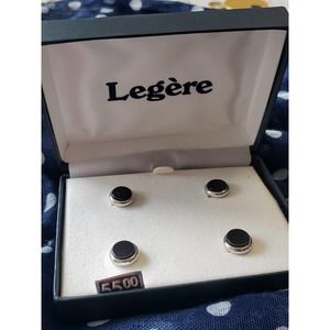 New vintage set of 4 Legere silver /black round circle cuff links
